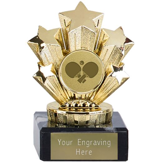 Gold Star Table Tennis Trophy On Marble Base 9.5cm (3.75")